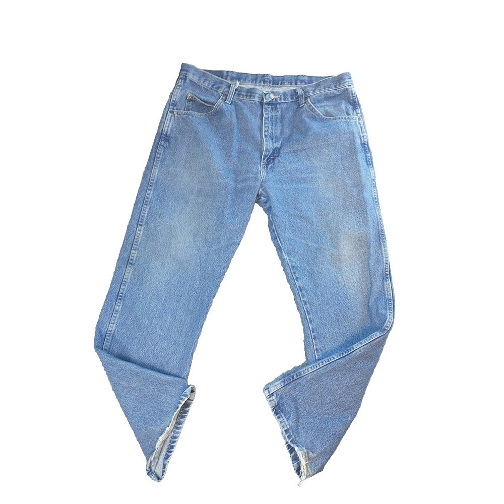 Wrangler Authentic Jeans Mens 36x28 Blue Straight Leg Distressed 96501DS Denim